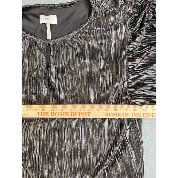 Laundry by Shelli Segal Metallic Crinkle Elastic Waist Blouse Lined Size Medium - Picture 8 of 13